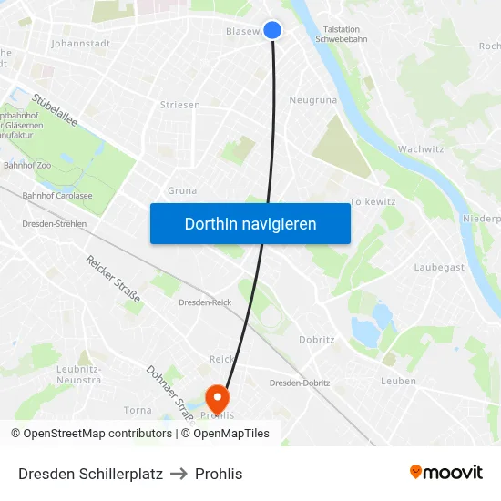 Dresden Schillerplatz to Prohlis map