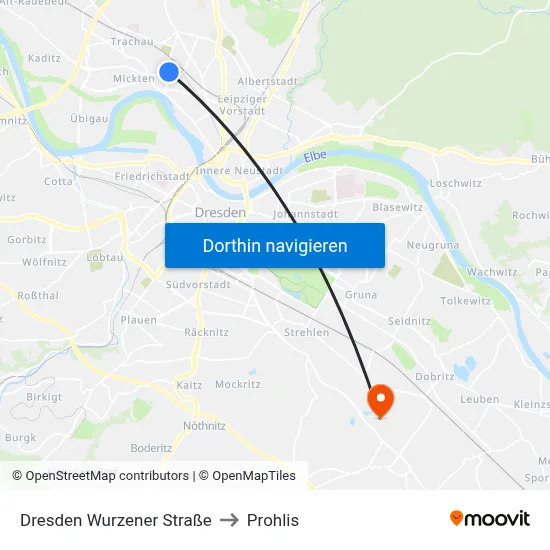 Dresden Wurzener Straße to Prohlis map