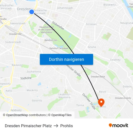 Dresden Pirnaischer Platz to Prohlis map