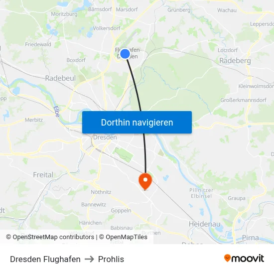 Dresden Flughafen to Prohlis map