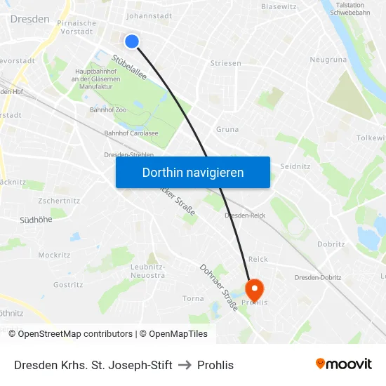 Dresden Krhs. St. Joseph-Stift to Prohlis map
