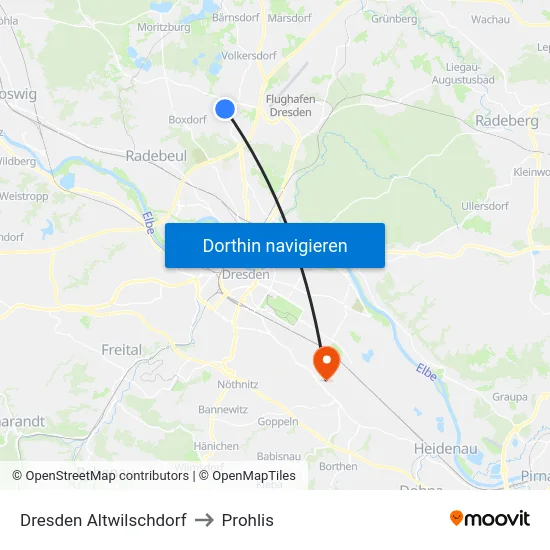 Dresden Altwilschdorf to Prohlis map