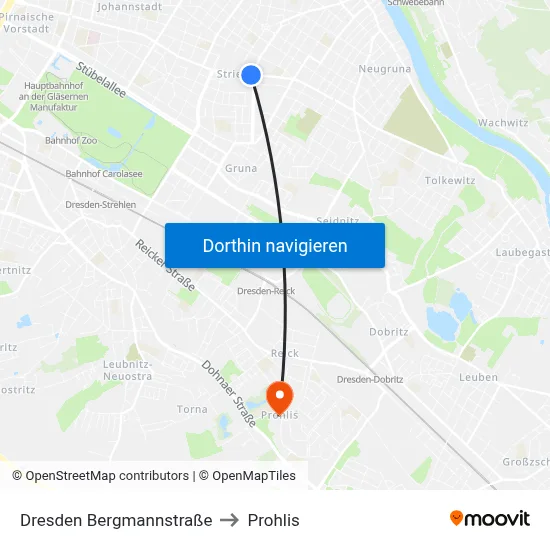 Dresden Bergmannstraße to Prohlis map