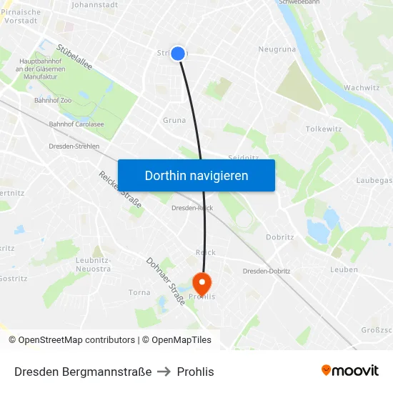 Dresden Bergmannstraße to Prohlis map