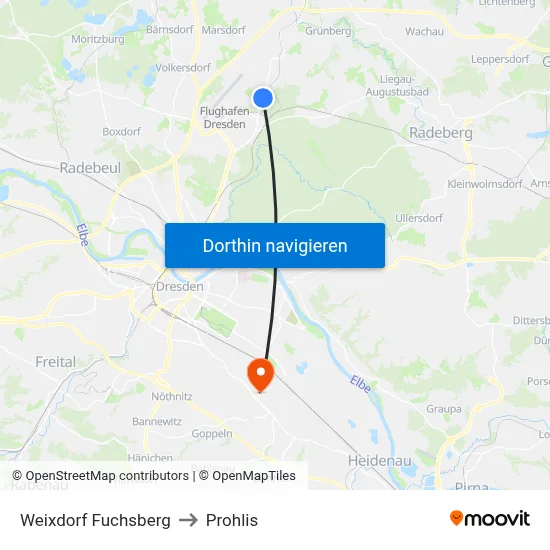 Weixdorf Fuchsberg to Prohlis map