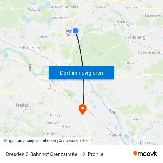 Dresden S-Bahnhof Grenzstraße to Prohlis map