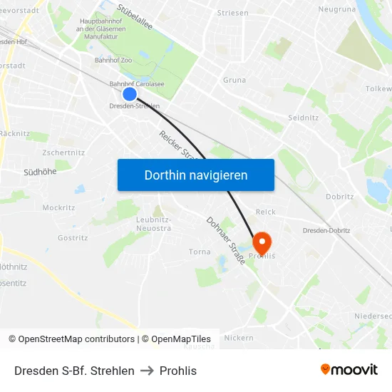 Dresden S-Bf. Strehlen to Prohlis map