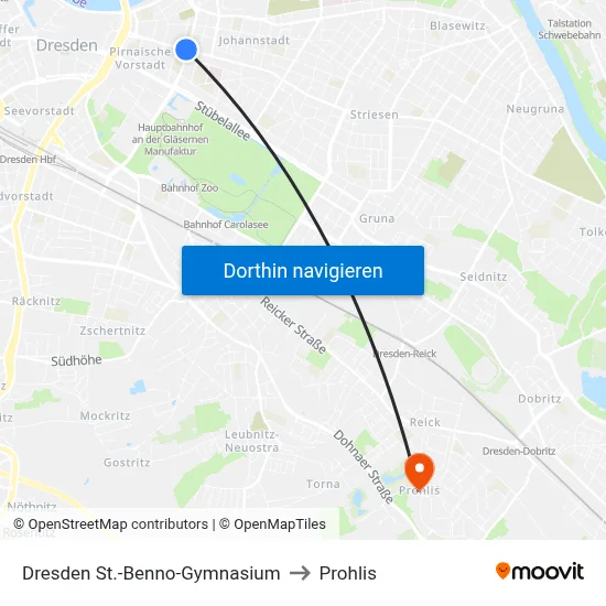 Dresden St.-Benno-Gymnasium to Prohlis map