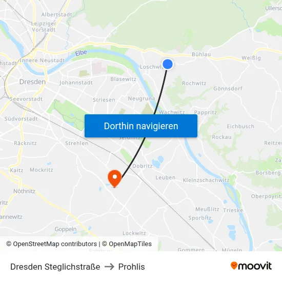 Dresden Steglichstraße to Prohlis map