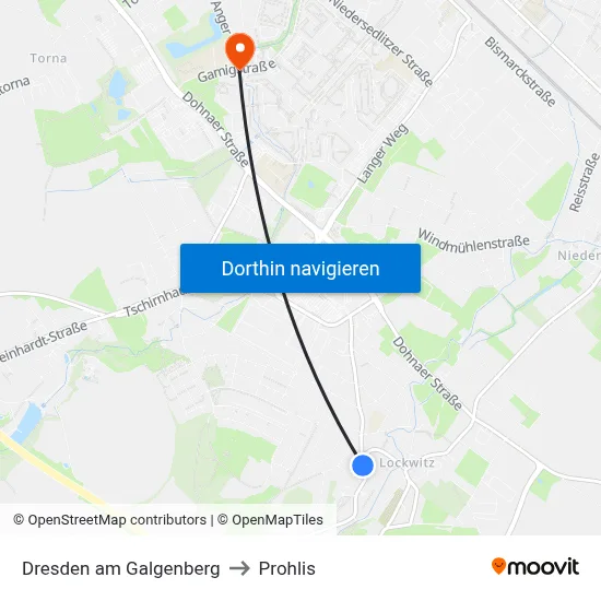 Dresden am Galgenberg to Prohlis map