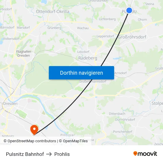 Pulsnitz Bahnhof to Prohlis map