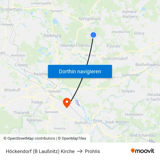 Höckendorf (B Laußnitz) Kirche to Prohlis map