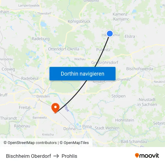 Bischheim Oberdorf to Prohlis map