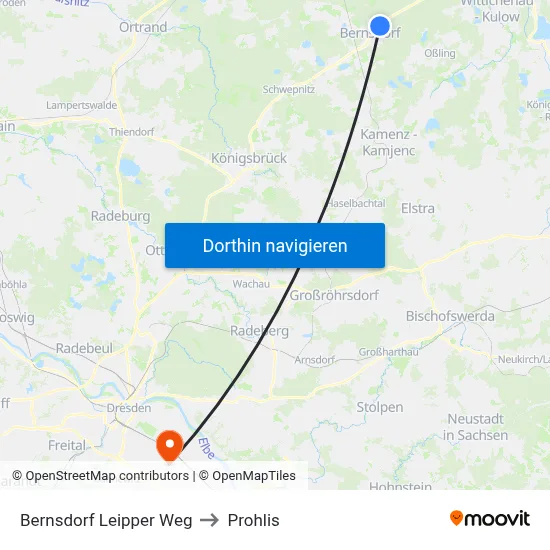 Bernsdorf Leipper Weg to Prohlis map