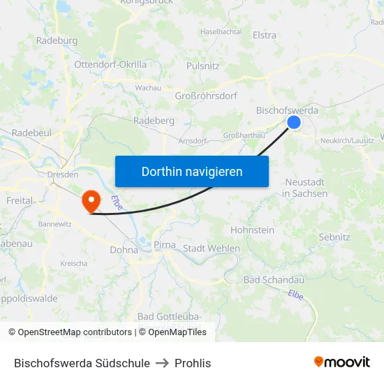 Bischofswerda Südschule to Prohlis map