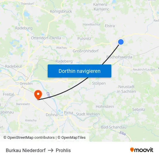 Burkau Niederdorf to Prohlis map
