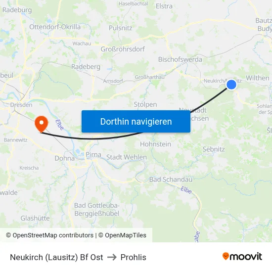 Neukirch (Lausitz) Bf Ost to Prohlis map