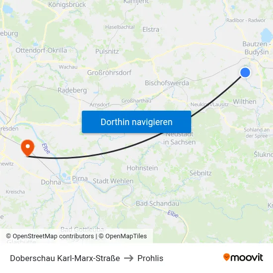 Doberschau Karl-Marx-Straße to Prohlis map