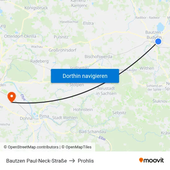 Bautzen Paul-Neck-Straße to Prohlis map