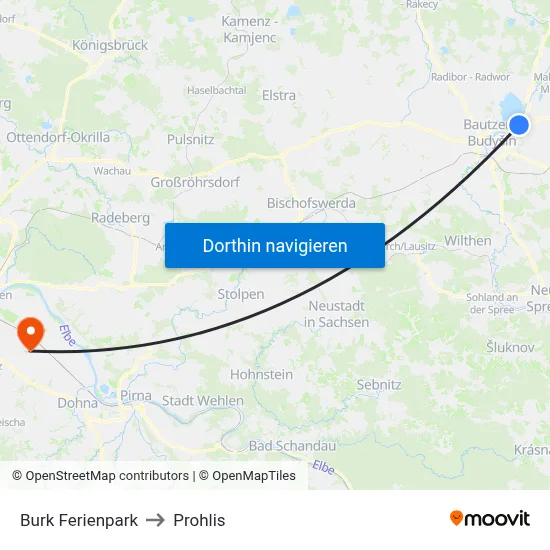 Burk Ferienpark to Prohlis map