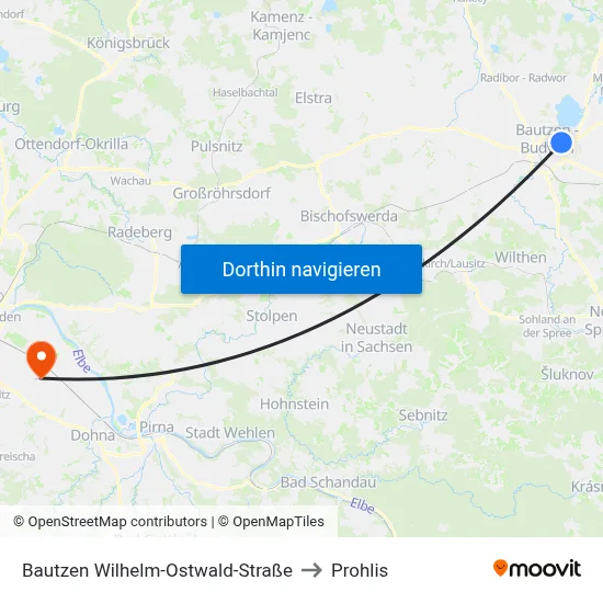 Bautzen Wilhelm-Ostwald-Straße to Prohlis map