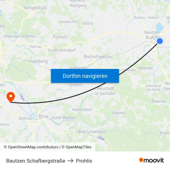 Bautzen Schafbergstraße to Prohlis map