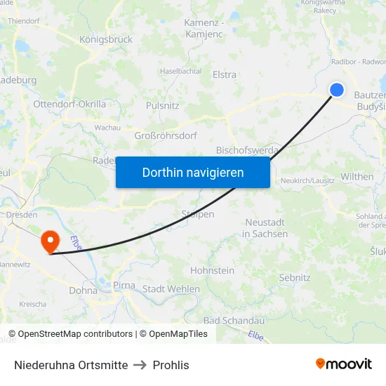 Niederuhna Ortsmitte to Prohlis map