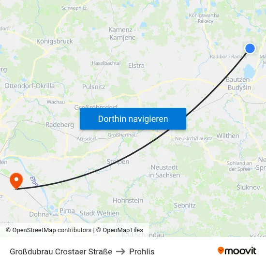 Großdubrau Crostaer Straße to Prohlis map