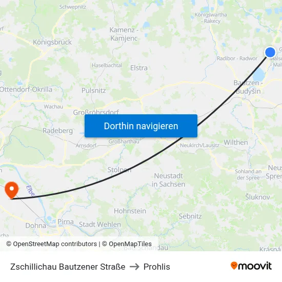 Zschillichau Bautzener Straße to Prohlis map