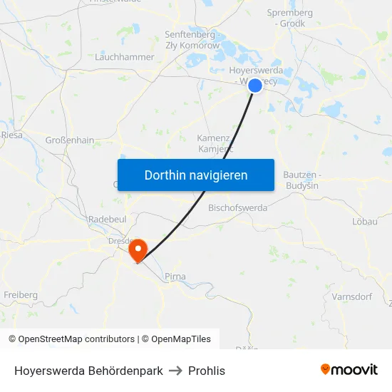 Hoyerswerda Behördenpark to Prohlis map