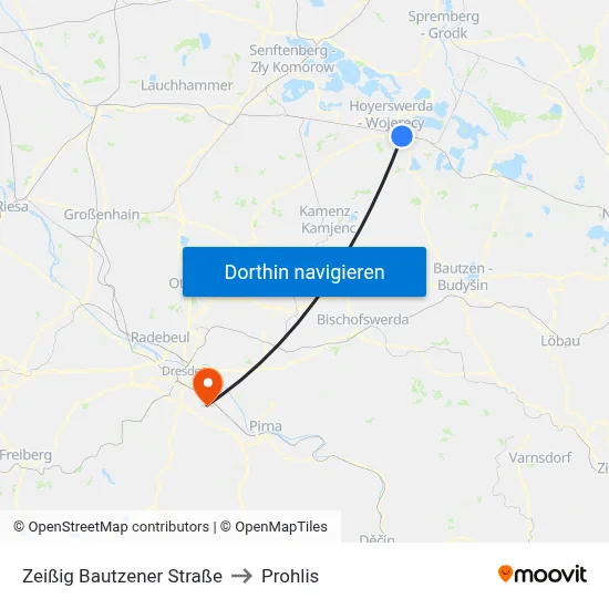Zeißig Bautzener Straße to Prohlis map