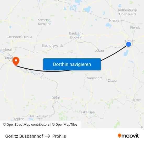 Görlitz Busbahnhof to Prohlis map