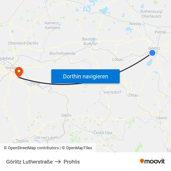 Görlitz Lutherstraße to Prohlis map