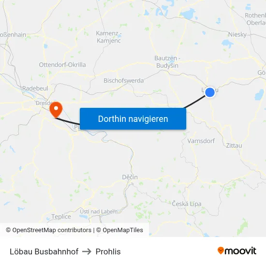 Löbau Busbahnhof to Prohlis map