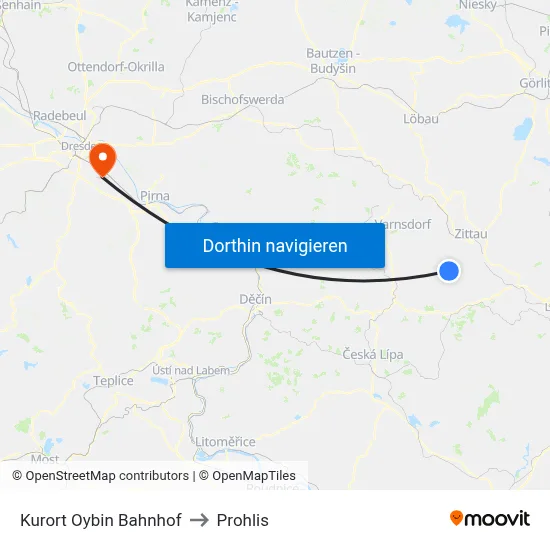 Kurort Oybin Bahnhof to Prohlis map