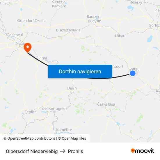 Olbersdorf Niederviebig to Prohlis map