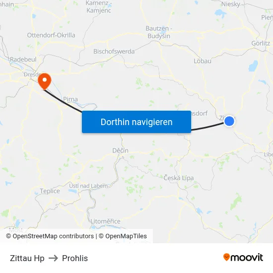 Zittau Hp to Prohlis map