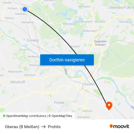 Oberau (B Meißen) to Prohlis map