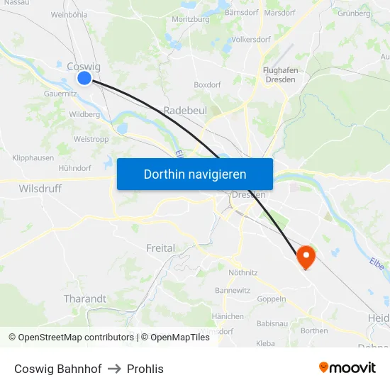 Coswig Bahnhof to Prohlis map