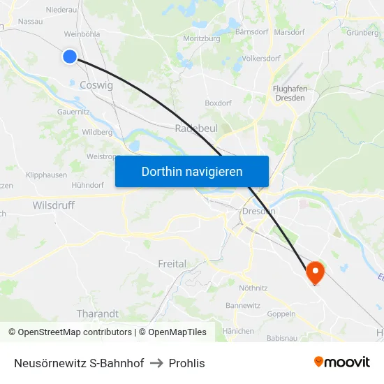 Neusörnewitz S-Bahnhof to Prohlis map
