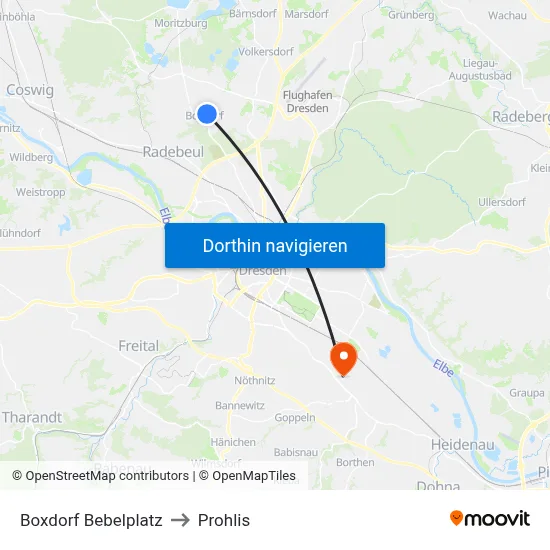 Boxdorf Bebelplatz to Prohlis map