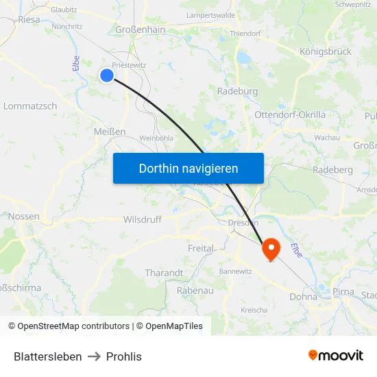 Blattersleben to Prohlis map