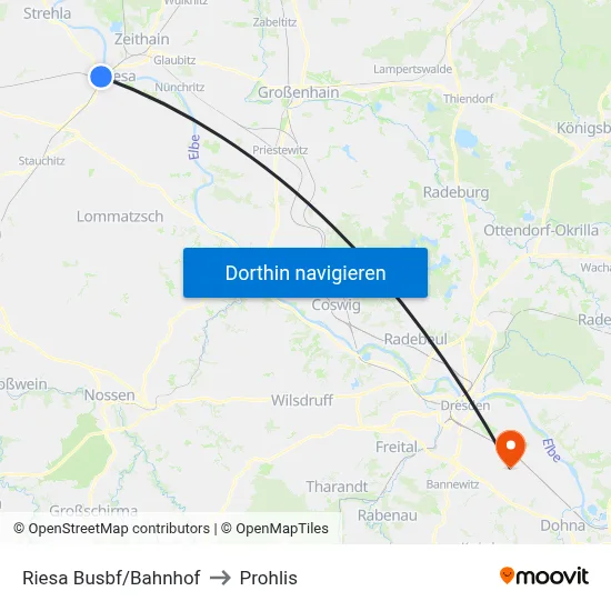 Riesa Busbf/Bahnhof to Prohlis map