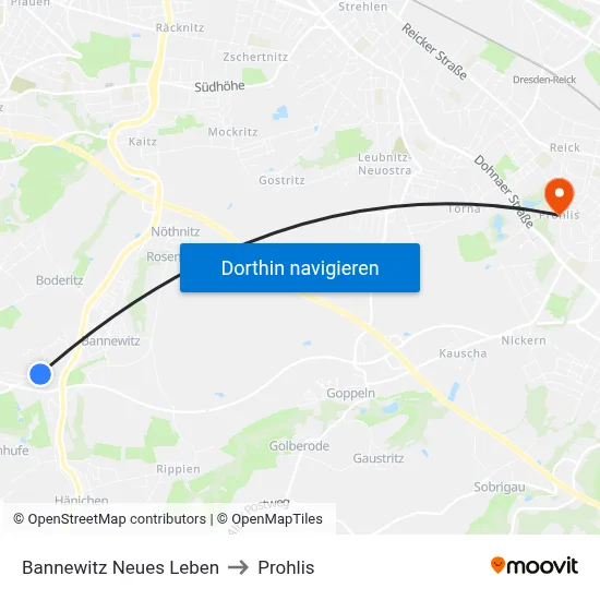 Bannewitz Neues Leben to Prohlis map