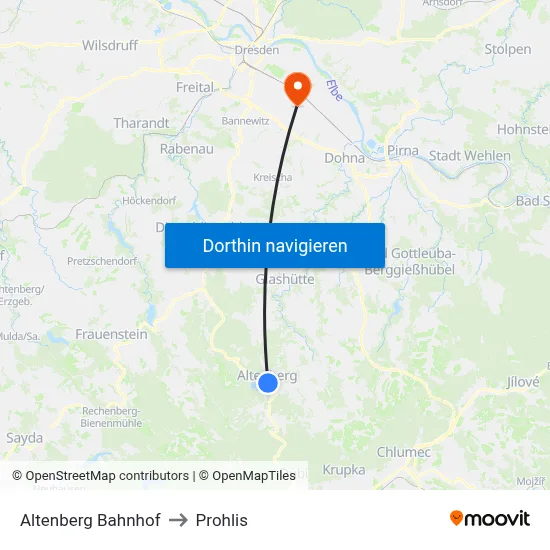 Altenberg Bahnhof to Prohlis map