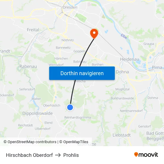 Hirschbach Oberdorf to Prohlis map