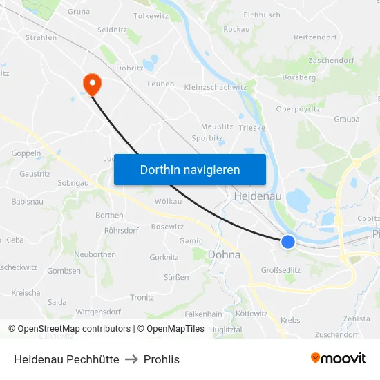 Heidenau Pechhütte to Prohlis map