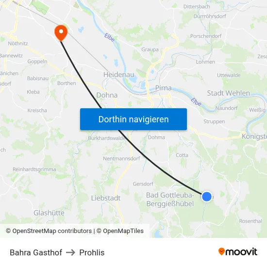 Bahra Gasthof to Prohlis map