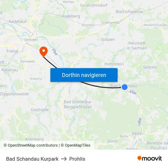 Bad Schandau Kurpark to Prohlis map
