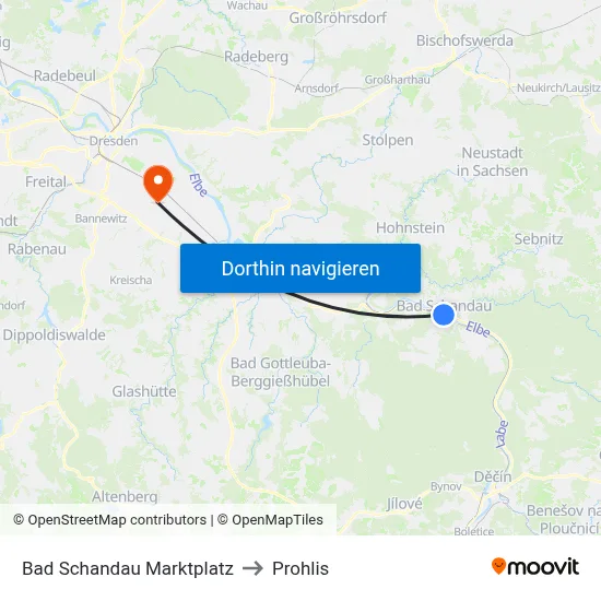 Bad Schandau Marktplatz to Prohlis map
